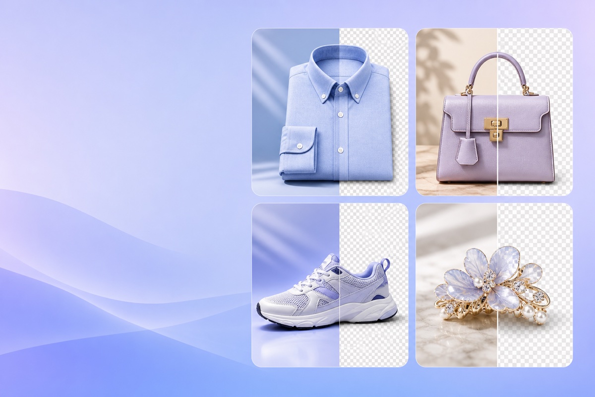 Four product photos with backgrounds removed by bgremove